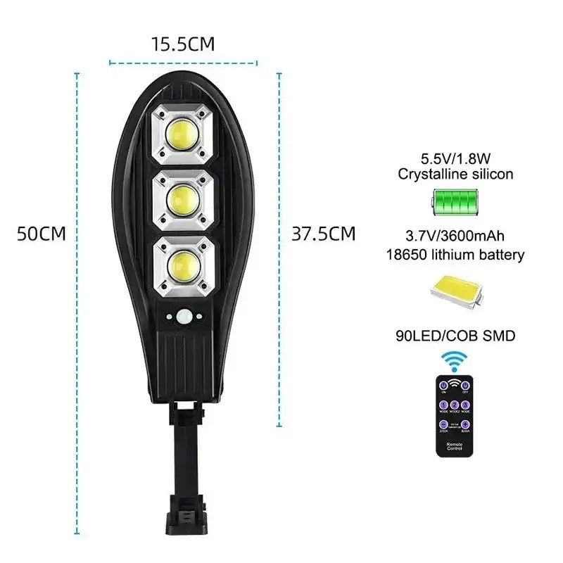 مصباح طاقة شمسية - بقوة 500 واط  LED خارجي مقاوم للماء IP65 مع جهاز تحكم عن بعد